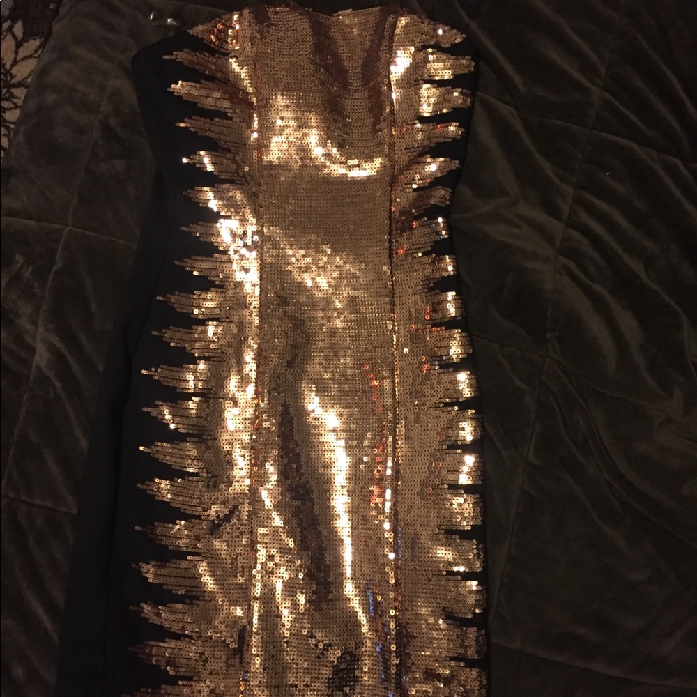 Sexy strapless sequin dress black and gold